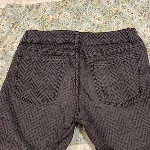 Prana jeans w/ chevron pattern. Dark wash. Skinny fit with a bit of stretch.